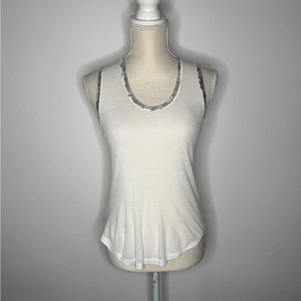 Zadig & Voltaire Tam Foil Metallic Trim Tank White Sheer Knit Size XS